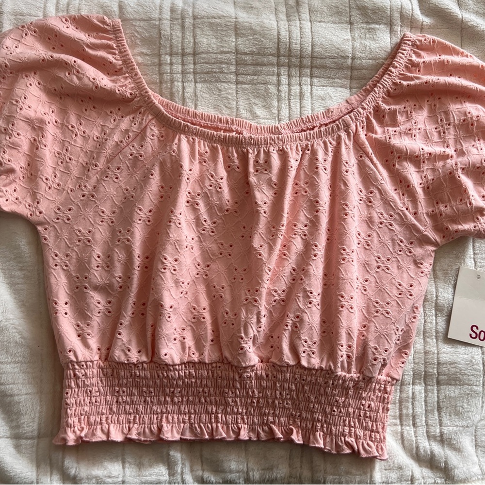 Pink Eyelet Smocked Crop Top